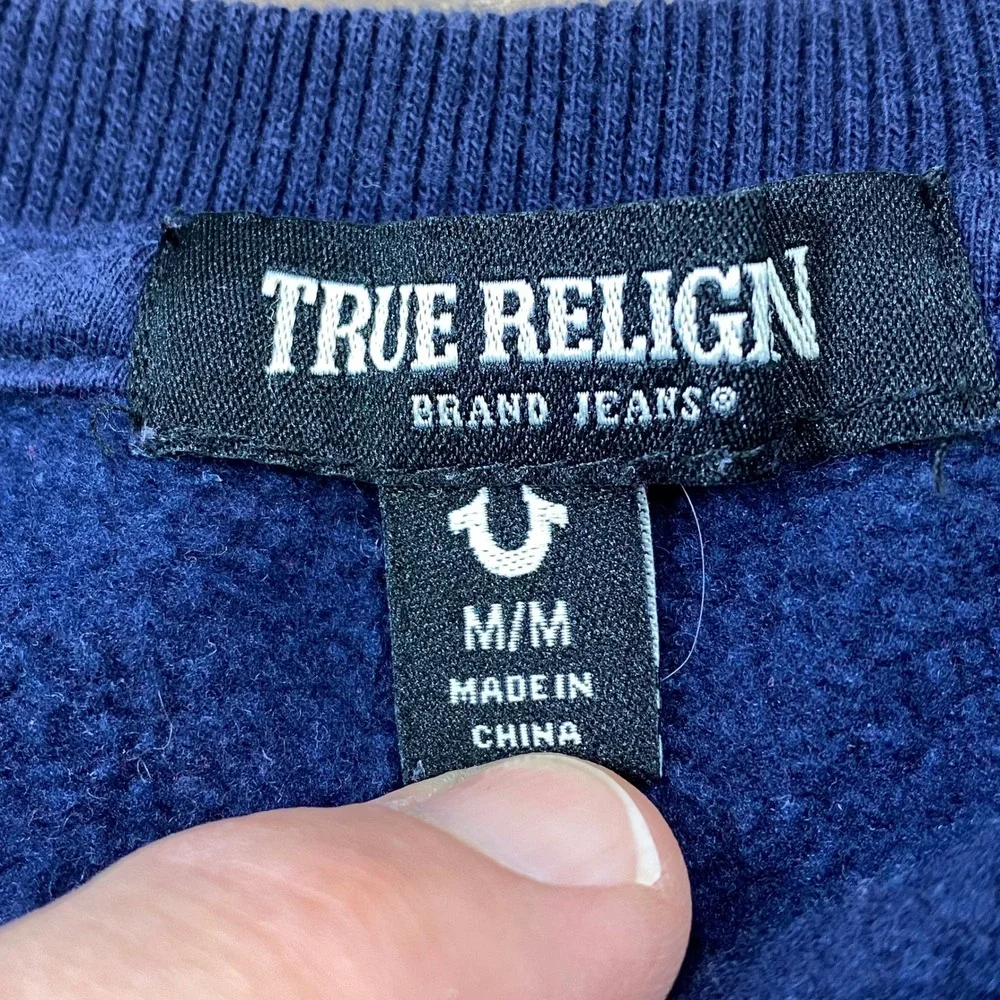 True Religion Sweatshirt Men Medium Horseshoe Logo Cotton Blend Blue Streetwear